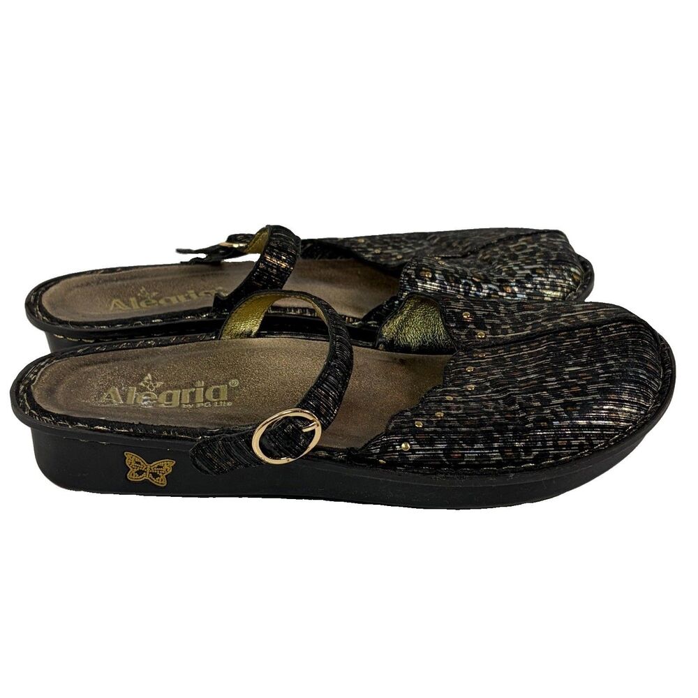 Alegria Tuscany Leopard Print PG Lite Mary Jane Shoes Clogs Metallic Size 9/9.5